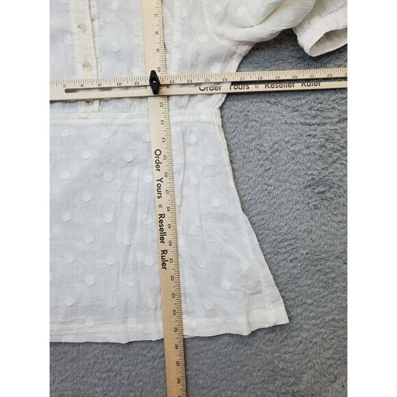 Fossil Blouse Top Womens Medium White Polka Dot Cotton 3/4 Sleeve Button Front - Picture 10 of 10